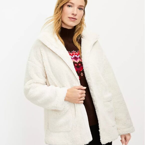 Loft Ivory Sherpa Teddy Jacket Coat - M - Picture 1 of 12